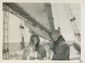 Image: Miriam MacMillan, Kadha, MacMillan and Ahlningwah on board the Bowdoin